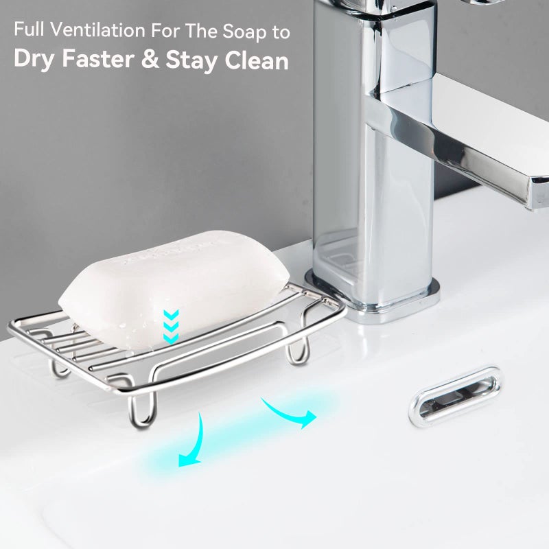 Tiilan Stainless Steel Wire Bar Soap Dish, Draining Sponge Holder, Countertop Soap Stand for Shower, Bathtub, Kitchen - Image 3